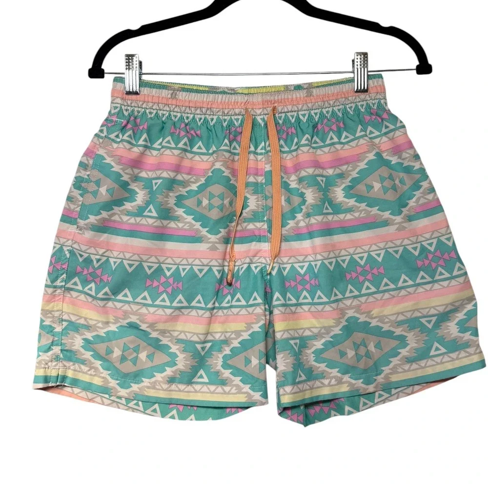 Chubbies The Mojitos Mens Swim Trunks Small Teal Pink Geometric 6